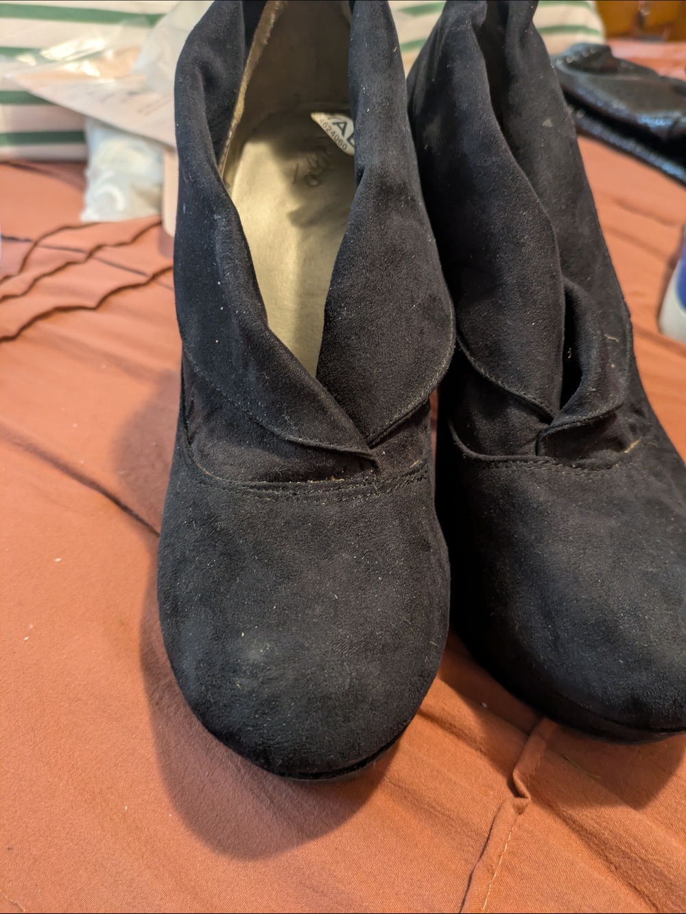 Black Suede Fold-Over Ankle Heels